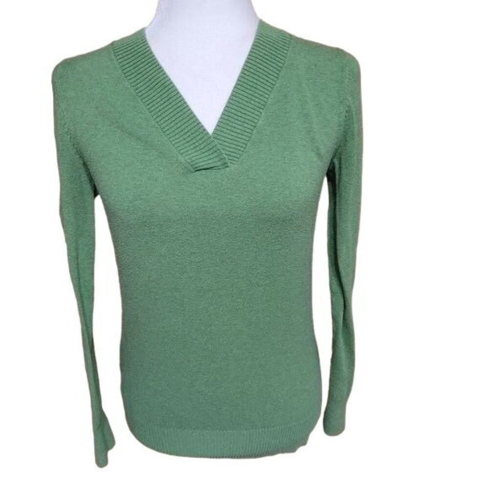 Gap Women's Size Small V-Neck Sweater Spring Green Ribbed Pullover